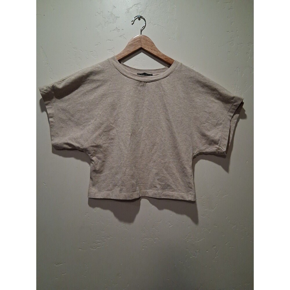 Final Touch Womens Size L Heathered Beige Crop Top Short Sleeve Basic Minimalist